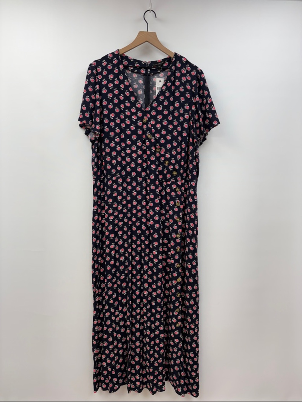 NWT Lane Bryant Sunburst Floral Asymmetrical Button-Up A-Line Midi Dress Navy 20